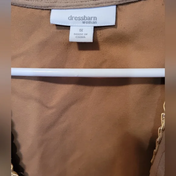 Dressbarn Women Jacket Brown Tan Light Long Sleeve Embroidered. Size 1X - Picture 8 of 8
